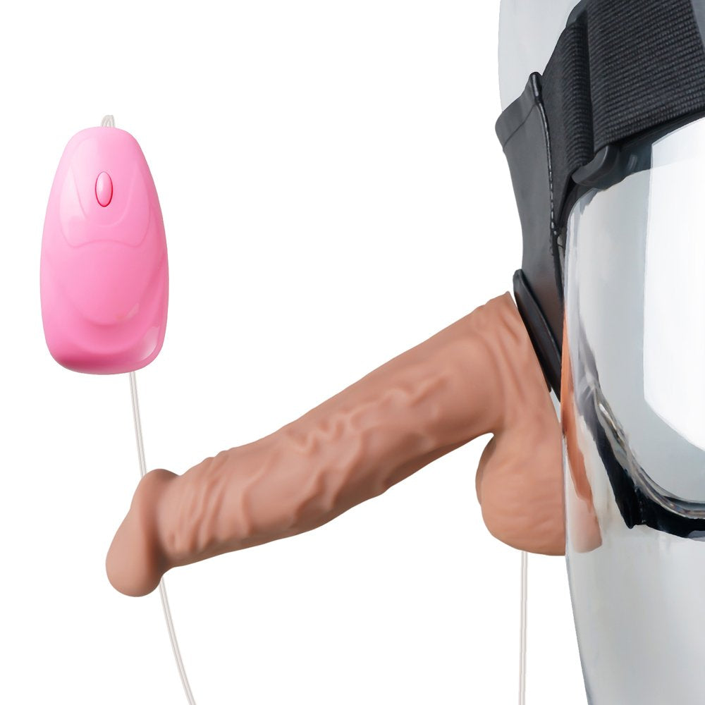 12 Speed Wearable Strap-On with Vibrating Dildo – Brown